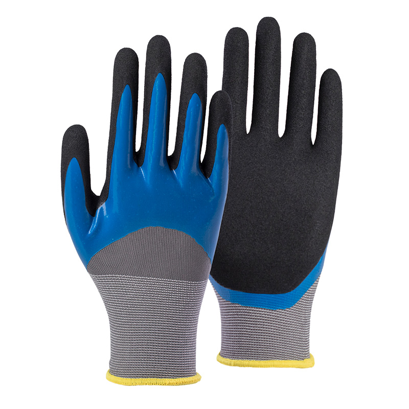 13G nylon shell latex sandy double coated gloves(half/palm)