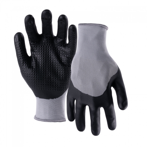 13G polyester shell DexiFoam half coated gloves with dots