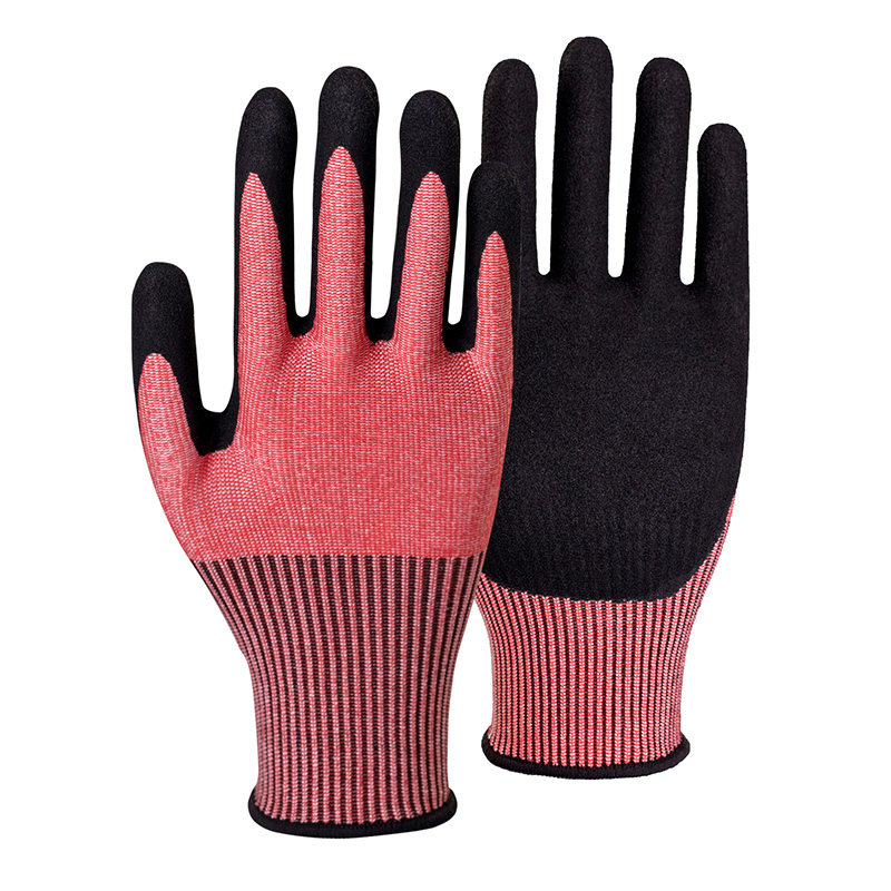 18G cut F/A6 nitrile sandy palm coated gloves -Steel