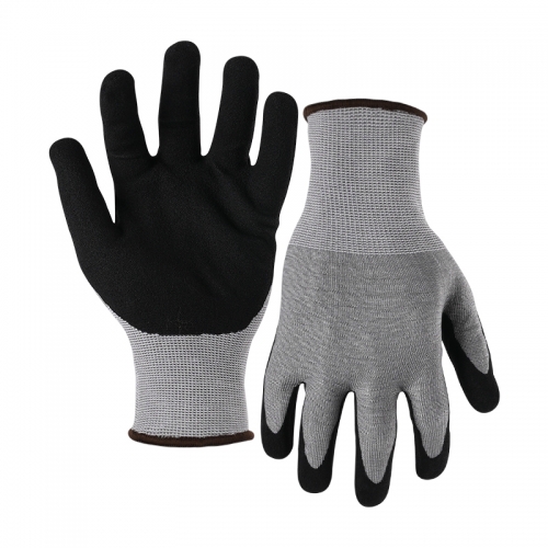 18G cut F/A6 nitrile sandy palm coated gloves -Steel