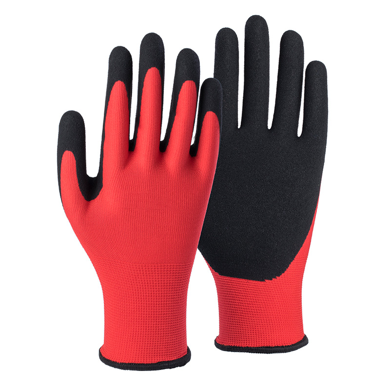 13G polyester shell nitrile sandy palm coated gloves