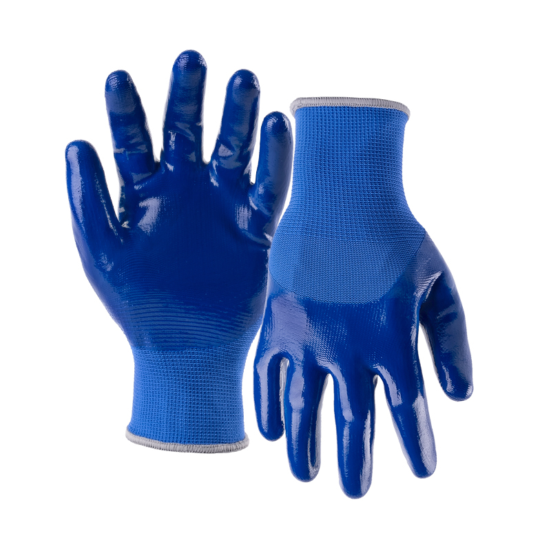 13G polyester shell nitrile smooth half coated gloves