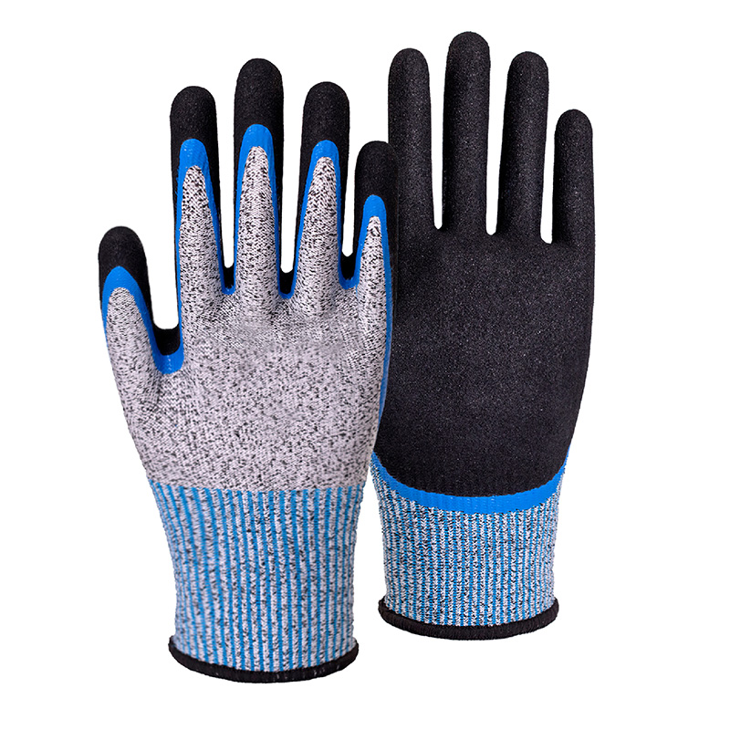 13G cut E/A5 nitrile sandy double palm coated gloves-Glass and Steel Free