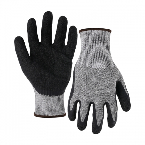13G cut E/A5 latex crinkle palm coated gloves-Glass and Steel Free