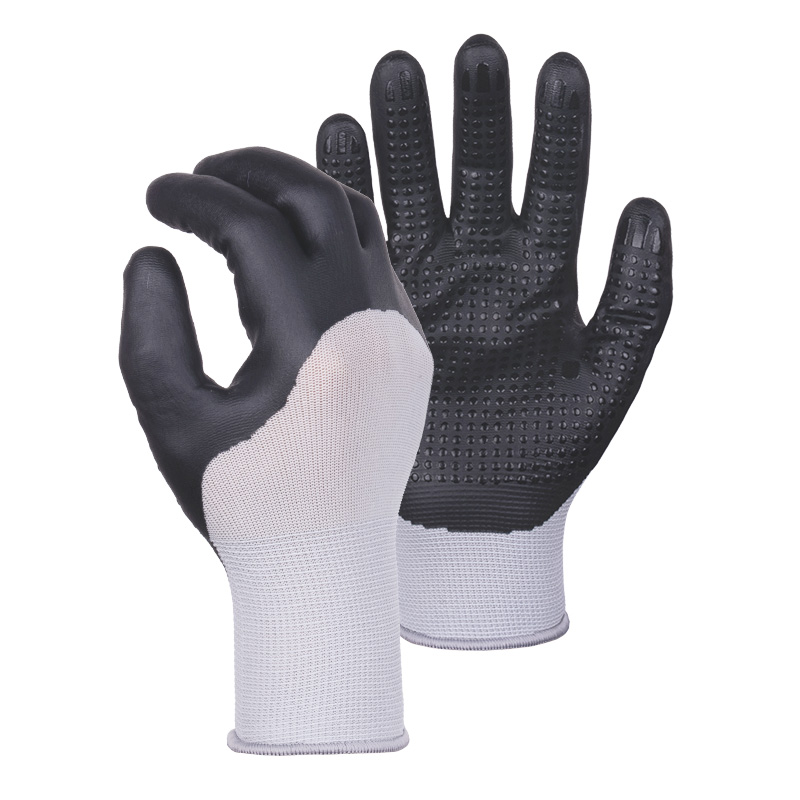 13G polyester shell DexiFoam half coated gloves with dots
