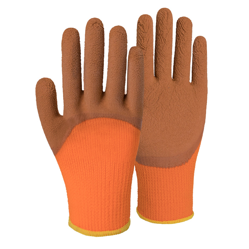 7G polyester terry shell latex foam half coated gloves