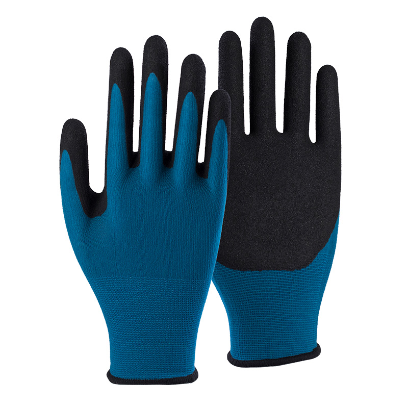 18G polyester shell latex sandy palm coated gloves