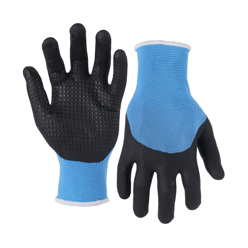 13G polyester shell DexiFoam half coated gloves with dots