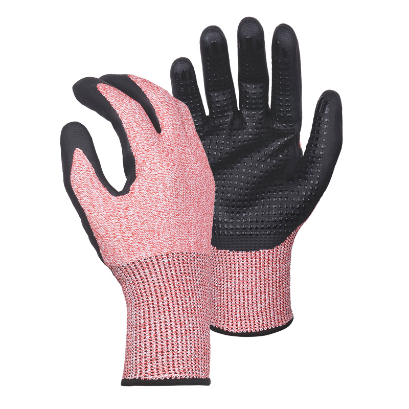 13G cut D/A4 DexiFoam palm coated gloves with dots-Glass Fibre