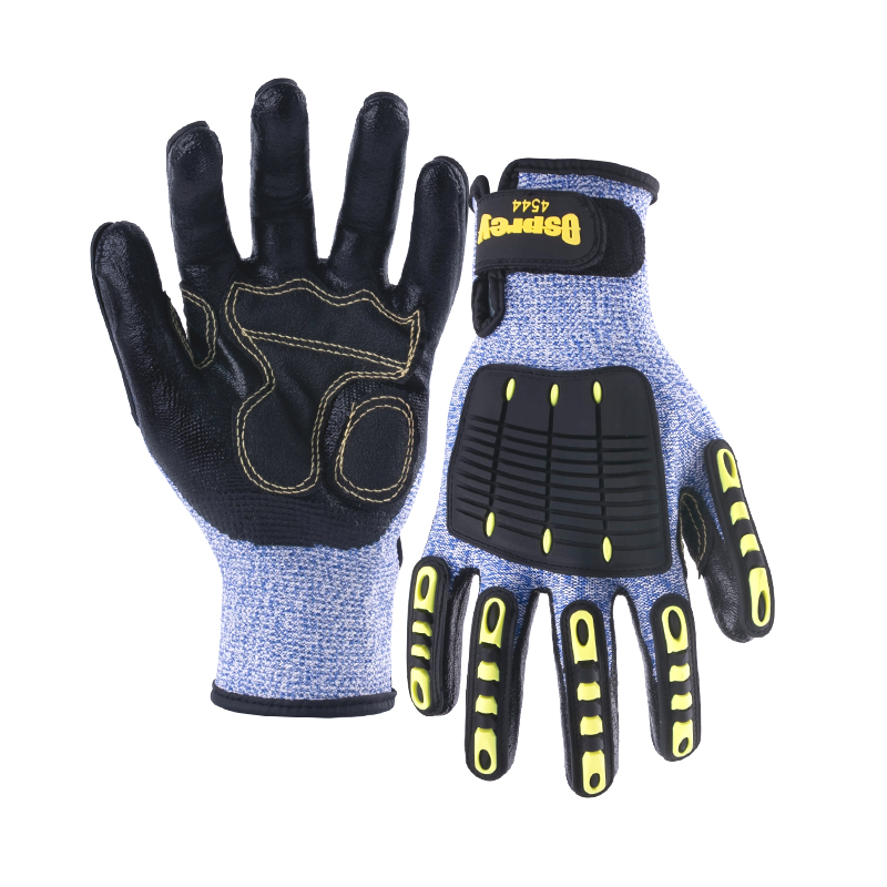 18G cut B/A2 nitrile sandy palm coated gloves with TPR-Glass Fibre