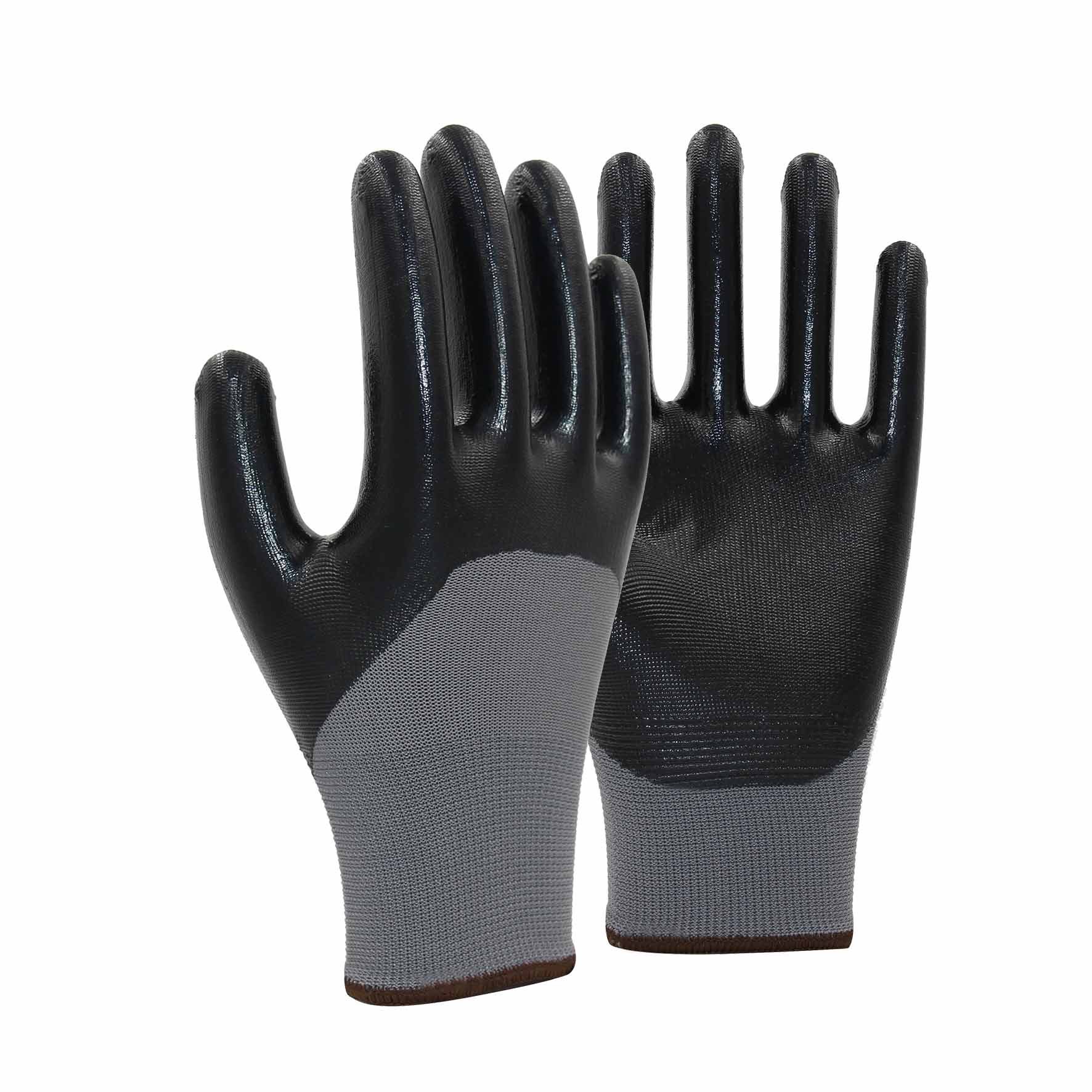 13G polyester shell nitrile smooth half coated gloves