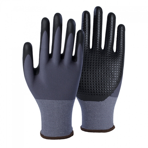 18G nylon/spandex shell DexiFoam palm coated gloves with dots
