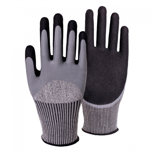 13G cut E/A5 nitrile sandy double coated gloves(half/palm)-Glass and Steel Free