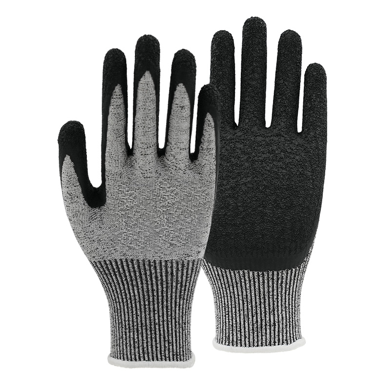 13G cut E/A5 latex crinkle palm coated gloves-Glass and Steel Free
