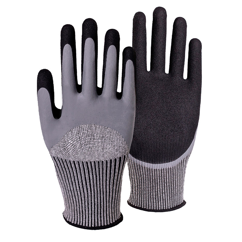 13G cut D/A4 nitrile sandy double coated gloves(half/palm)-Glass and Steel Free