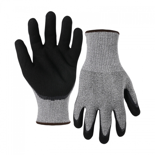 13G cut E/A5 nitrile sandy double palm coated gloves-Glass and Steel Free