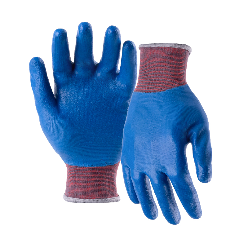 13G polyester shell nitrile smooth fully coated gloves