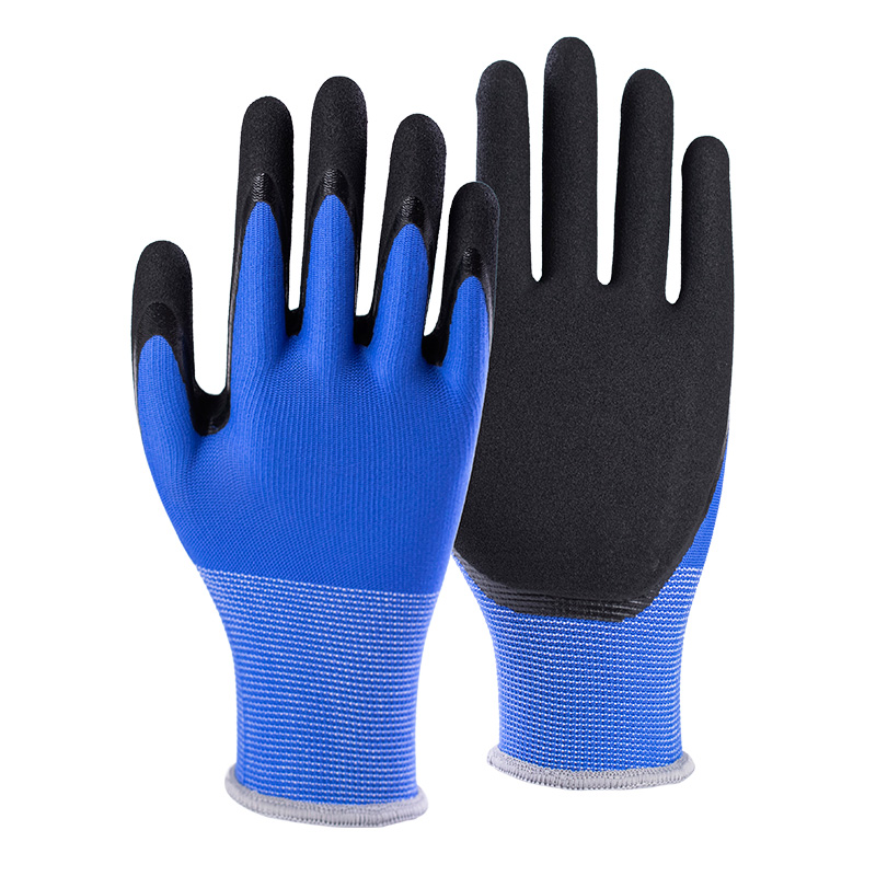 13G polyester shell nitrile sandy palm coated gloves
