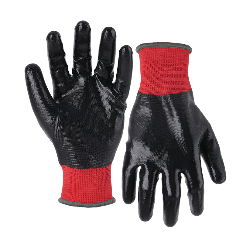 13G polyester shell nitrile smooth fully coated gloves