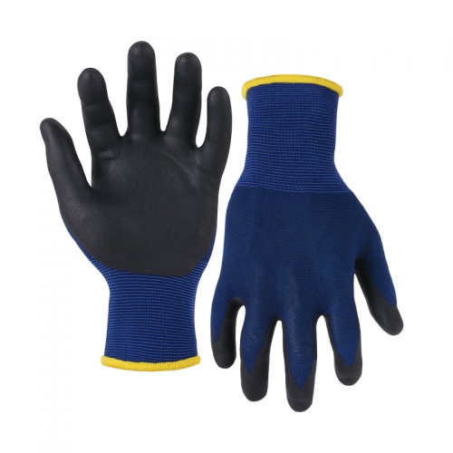 13G polyester shell nitrile micro foam palm coated gloves