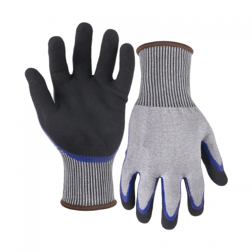 13G cut D/A4 nitrile sandy double palm coated gloves-Glass and Steel Free