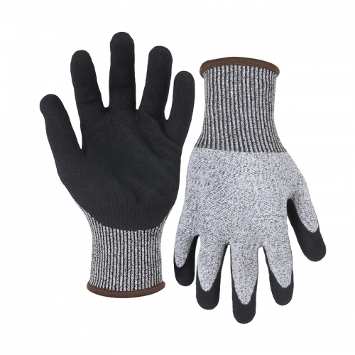 13G cut D/A4 nitrile sandy palm coated gloves-Glass Fibre
