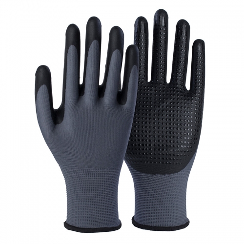 13G polyester shell DexiFoam palm coated gloves with dots
